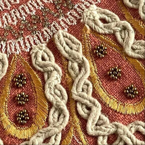 Anthropologie Beaded Mini Skirt 4 Pink Cotton Embroidered Boho Scallop Hem - Picture 5 of 10